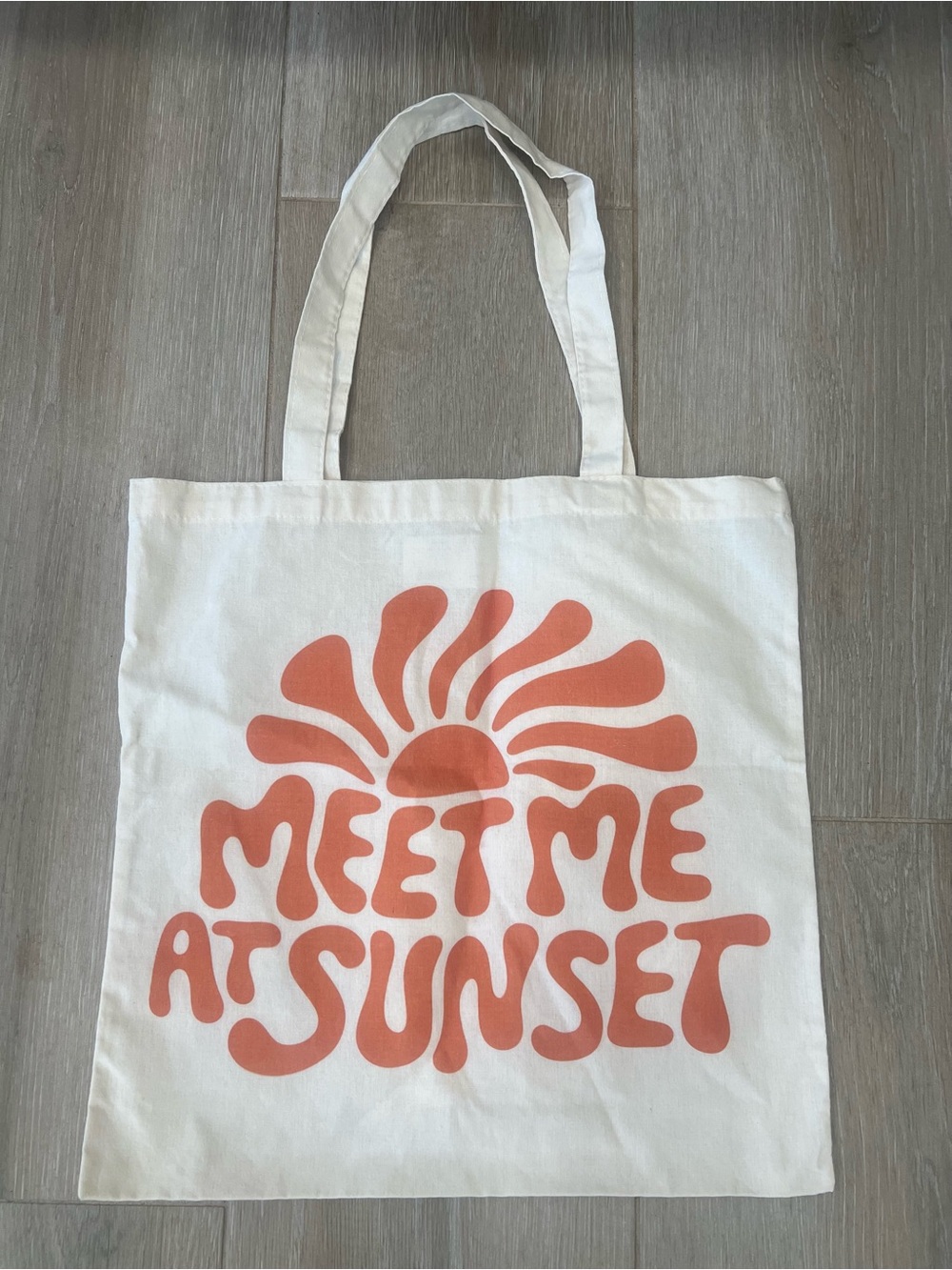 White Canvas Tote with Coral 'Meet Me At Sunset' Sun Design